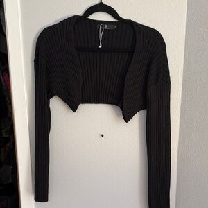 Black Ribbed Cropped Shrug - Unknown Brand